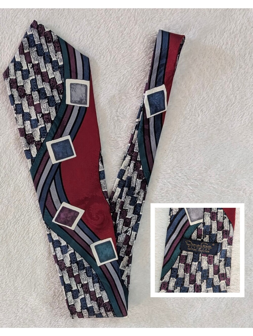Oscar de la Renta Red Multicolor Geometric Tie